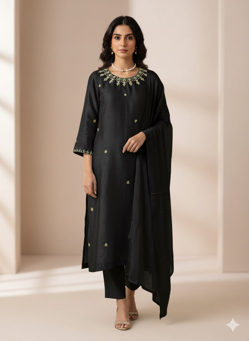 JEWEL EMBELLISHED RAW SILK SUIT FRSH20