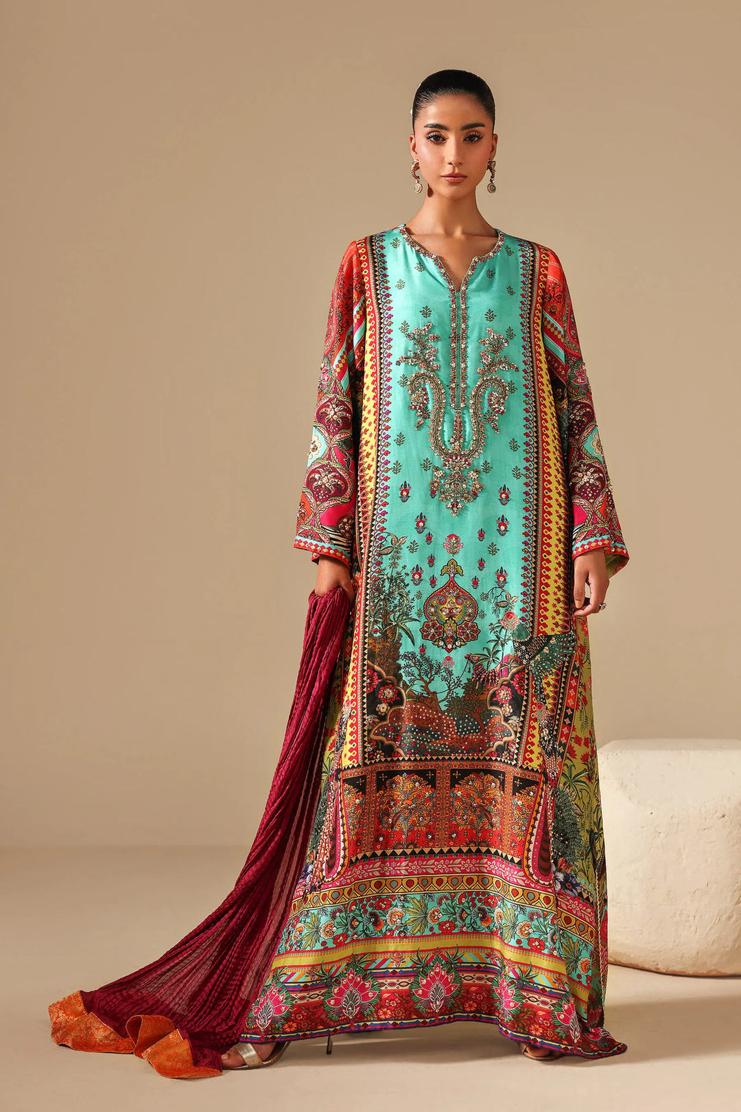 HANDWORK PURE CREPE SILK KAFTAN SET SFKF56
