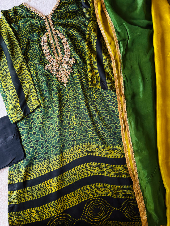 PURE SILK AJRAK SUIT AJSF10