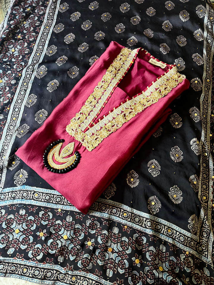 PURE SILK AJRAK SUIT AJSF09