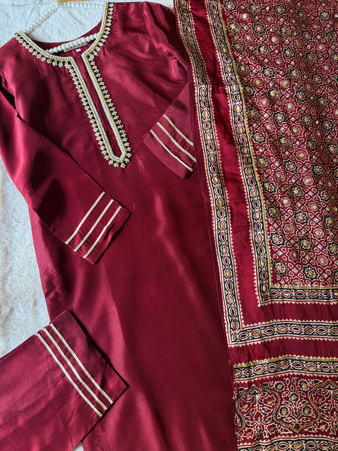 PURE SILK AJRAK SUIT AJSF07