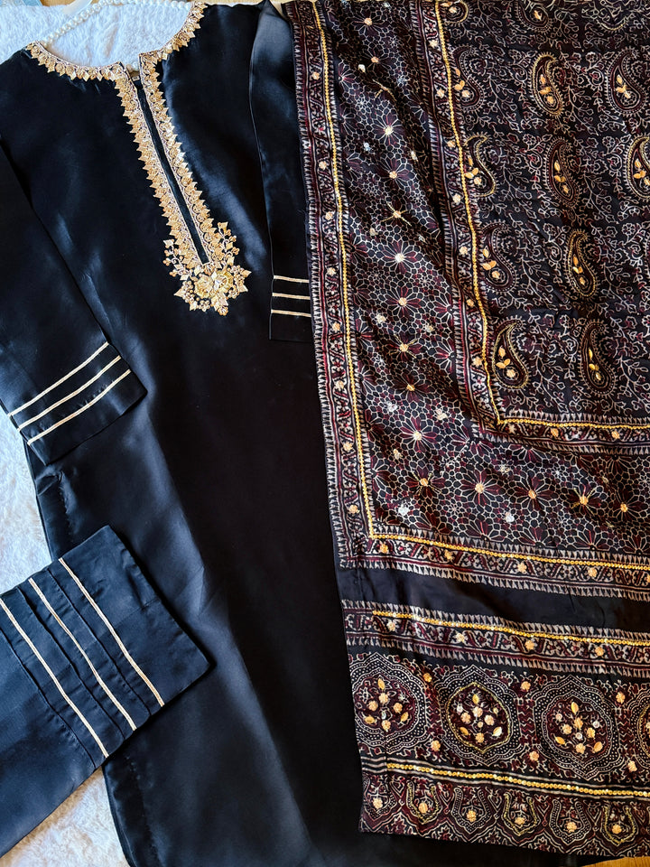 PURE SILK AJRAK SUIT AJSF05