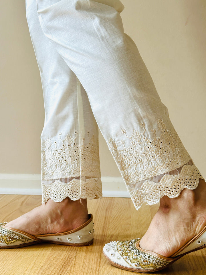 EMBROIDERED COTTON STRAIGHT PANTS EMST06