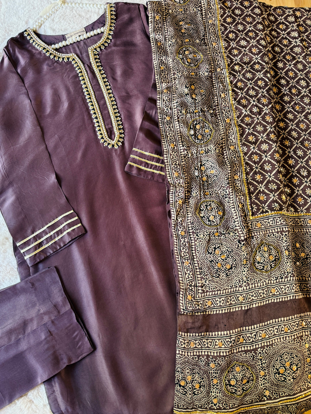 PURE SILK AJRAK SUIT AJSF06