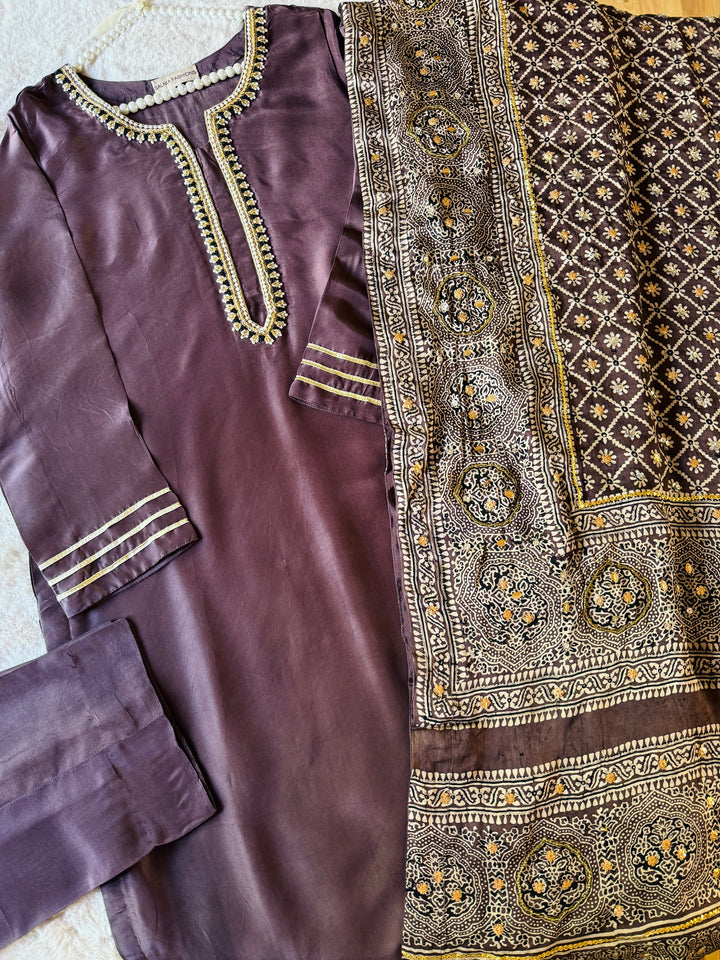 PURE SILK AJRAK SUIT AJSF06