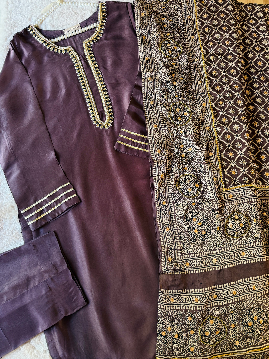 PURE SILK AJRAK SUIT AJSF06