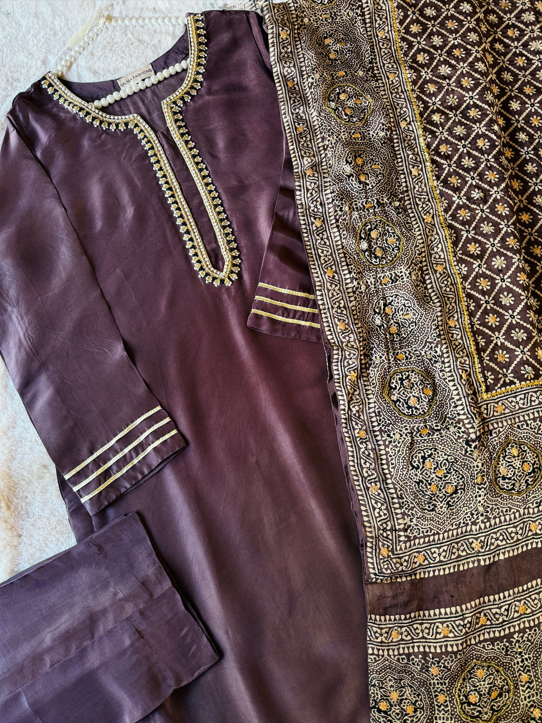 PURE SILK AJRAK SUIT AJSF06
