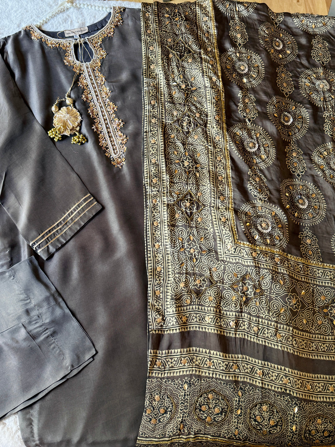 PURE SILK AJRAK SUIT AJSF08