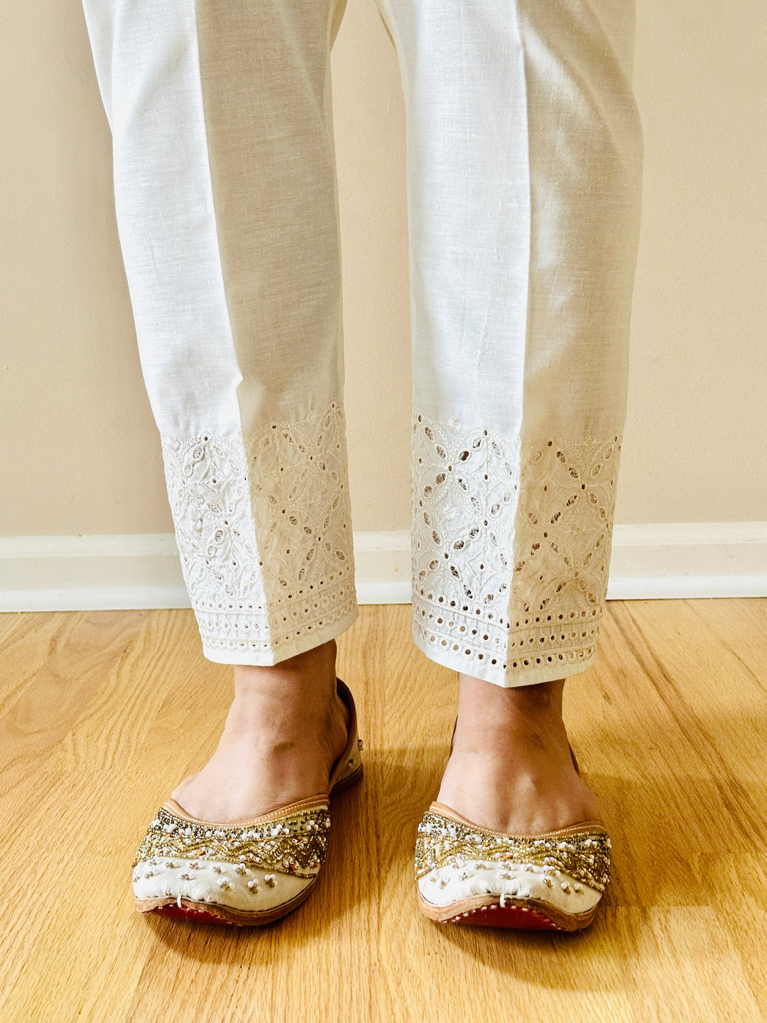 EMBROIDERED COTTON STRAIGHT PANTS EMST10