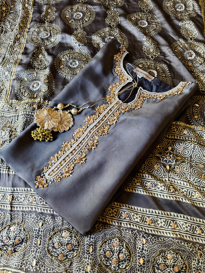 PURE SILK AJRAK SUIT AJSF08