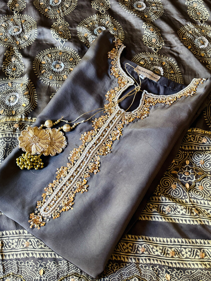 PURE SILK AJRAK SUIT AJSF08