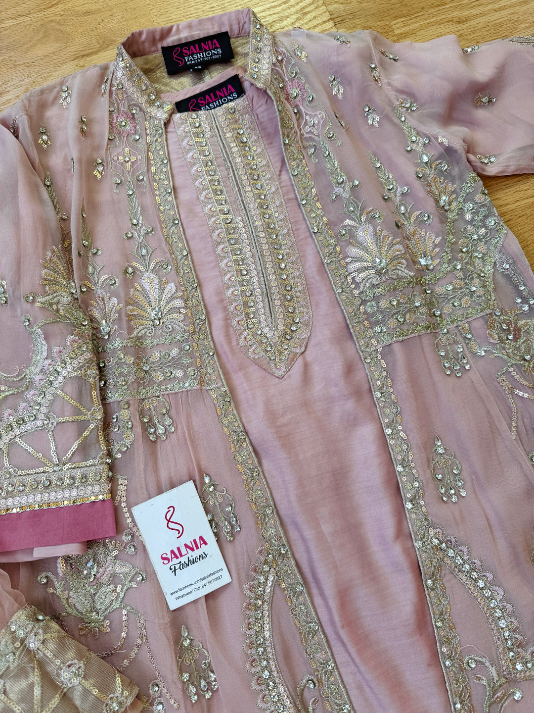 EMBROIDERED CHIFFON KIDS 3-PC SUIT PINK ALKD58