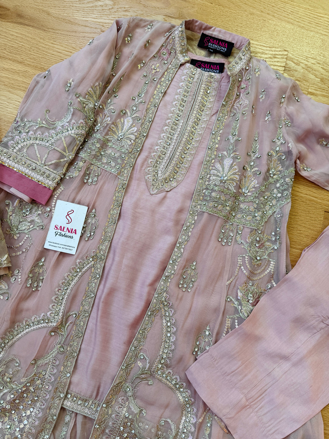 EMBROIDERED CHIFFON KIDS 3-PC SUIT PINK ALKD58