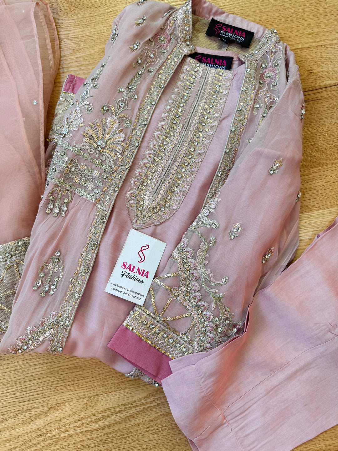 EMBROIDERED CHIFFON KIDS 3-PC SUIT PINK ALKD58