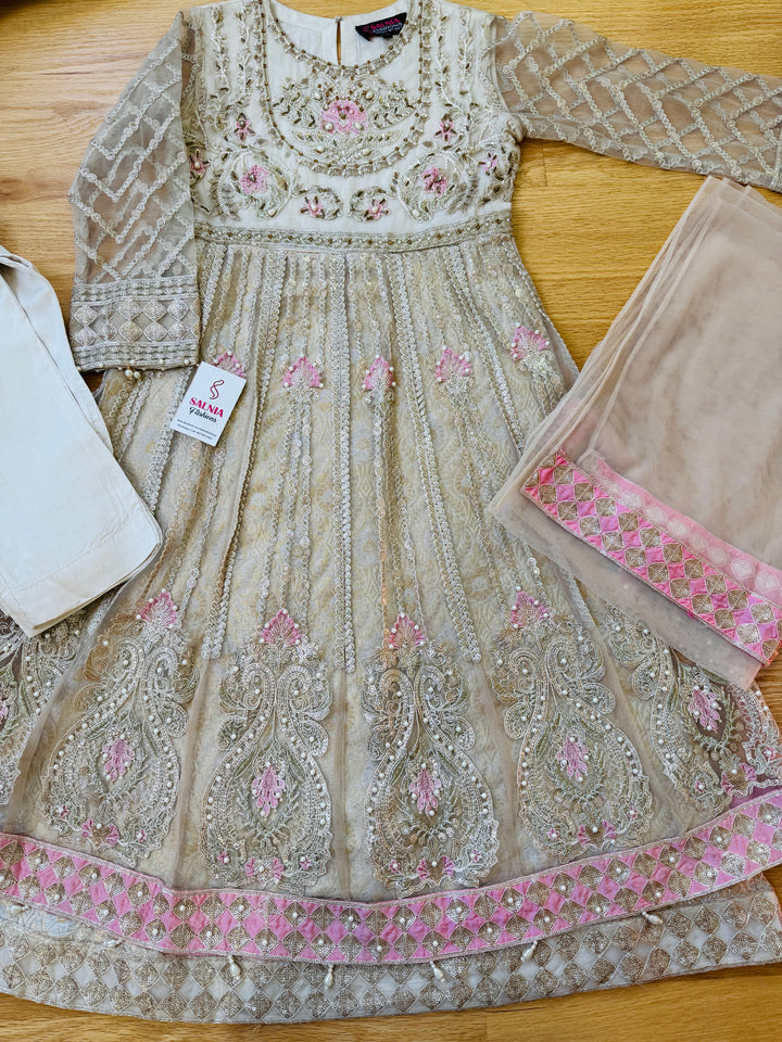 EMBROIDERED ORGANZA KIDS 3-PC SUIT WHITE ALKD61