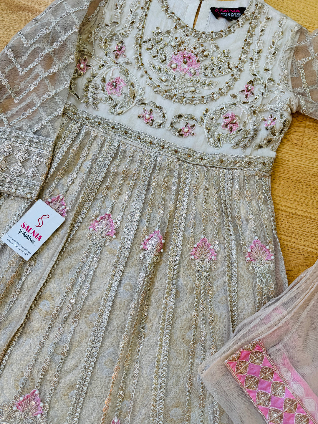 EMBROIDERED ORGANZA KIDS 3-PC SUIT WHITE ALKD61