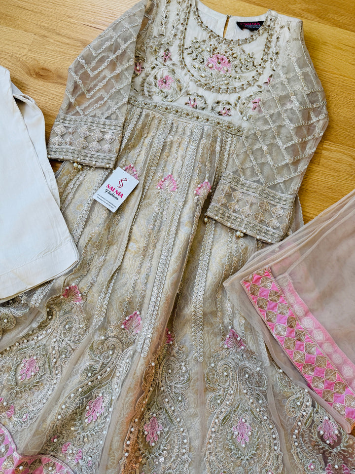 EMBROIDERED ORGANZA KIDS 3-PC SUIT WHITE ALKD61