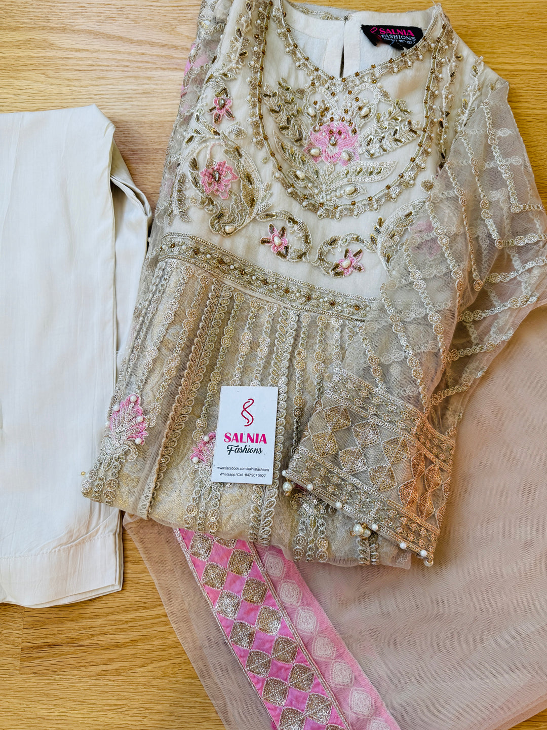 EMBROIDERED ORGANZA KIDS 3-PC SUIT WHITE ALKD61