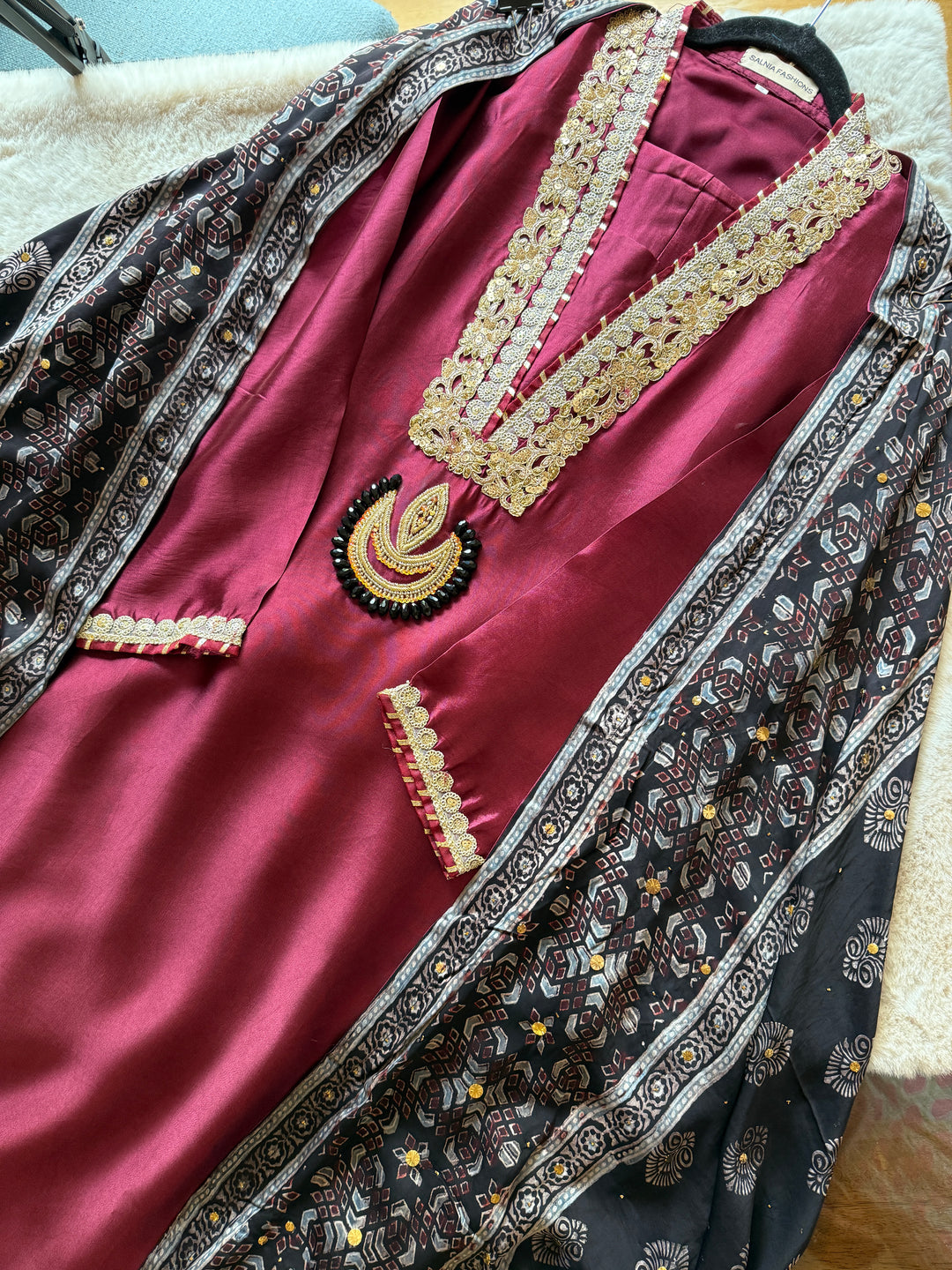 PURE SILK AJRAK SUIT AJSF09