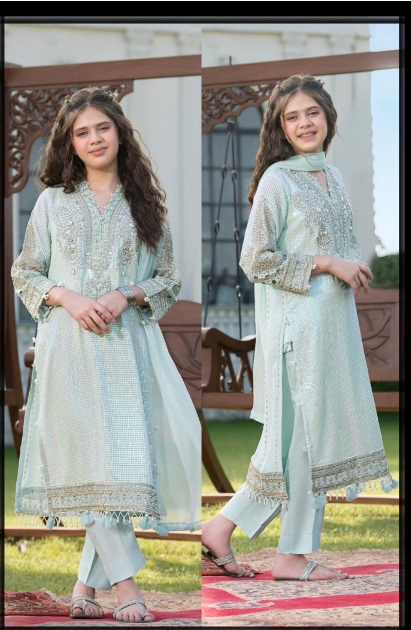 EMBROIDERED CHIFFON KIDS 3-PC SUIT ALKD07