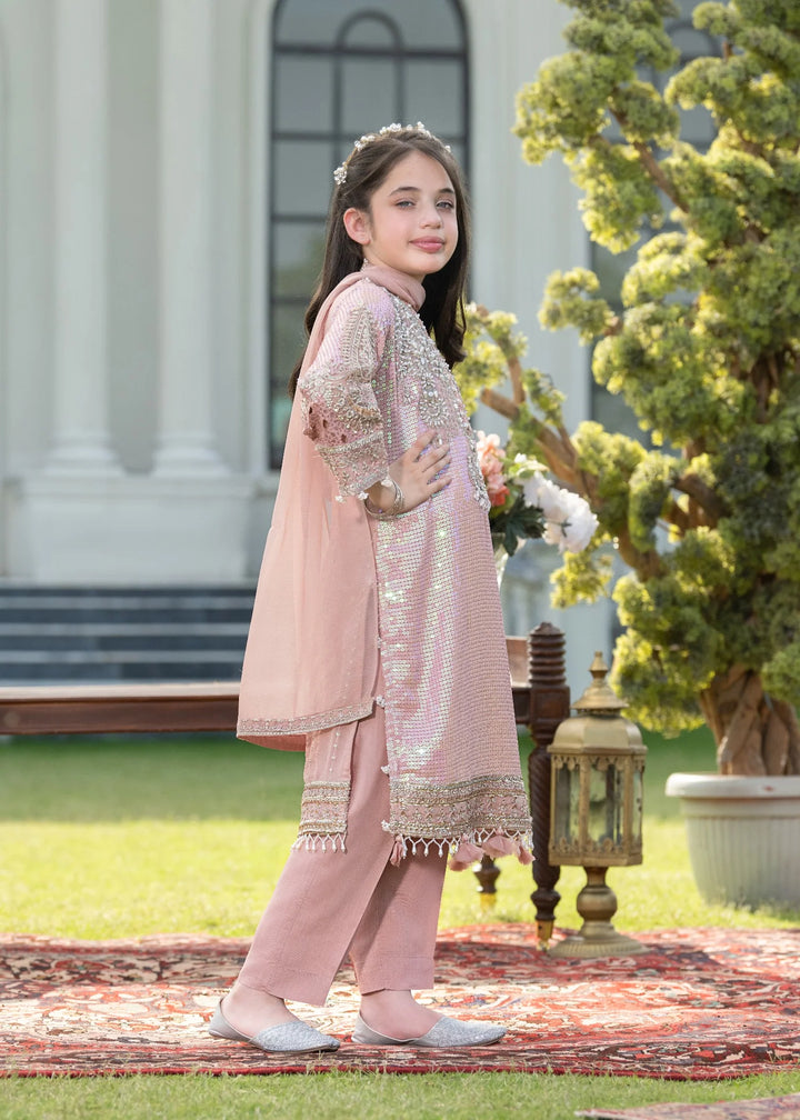 EMBROIDERED ORGANZA KIDS 3-PC SUIT PINK ALKD06