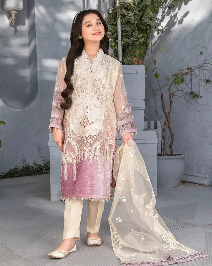 EMBROIDERED ORGANZA KIDS 3-PC SUIT PINK ALKD01