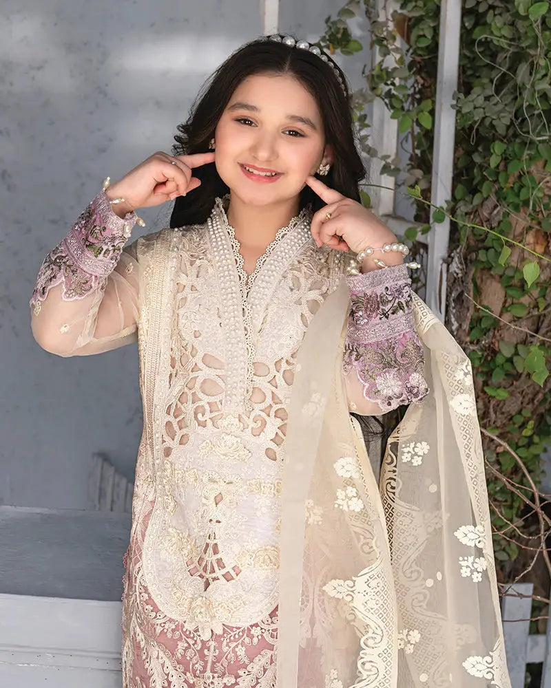 EMBROIDERED ORGANZA KIDS 3-PC SUIT PINK ALKD01