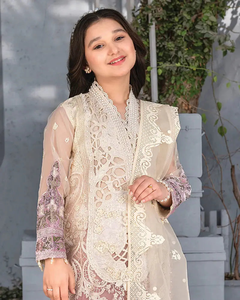 EMBROIDERED ORGANZA KIDS 3-PC SUIT PINK ALKD01