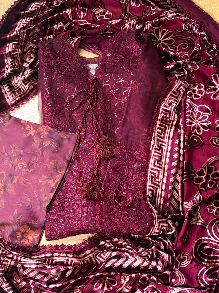 EMBROIDERED LINEN SUIT WITH PALACHI DUPATTA PLSF09