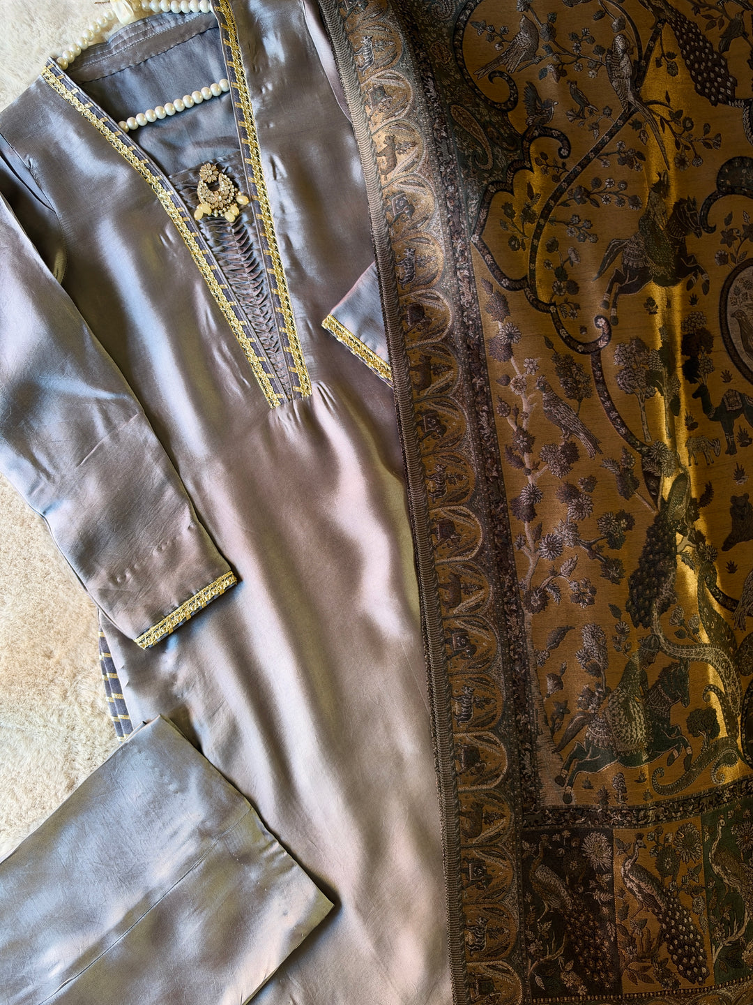 KHANI WOVEN PURE MOONLIGHT SHAWL SET KHMN05