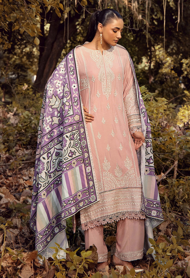EMBROIDERED LINEN SUIT WITH WOOLEN SHAWL SFLN01