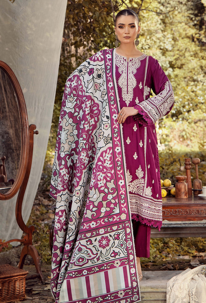 EMBROIDERED LINEN SUIT WITH WOOLEN SHAWL SFLN05
