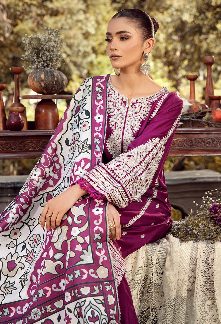 EMBROIDERED LINEN SUIT WITH WOOLEN SHAWL SFLN05