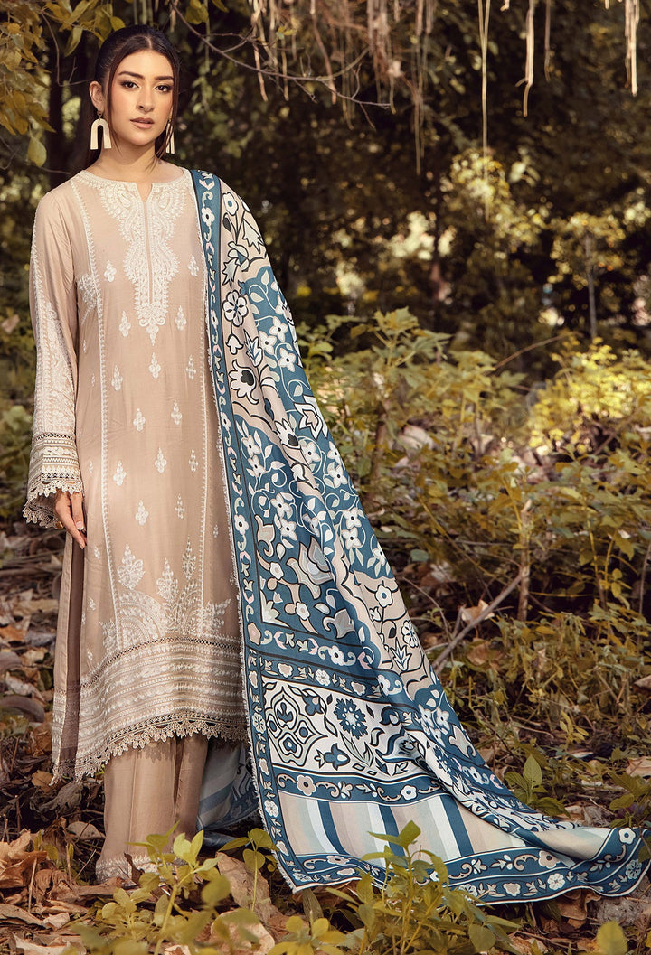 EMBROIDERED LINEN SUIT WITH WOOLEN SHAWL SFLN03