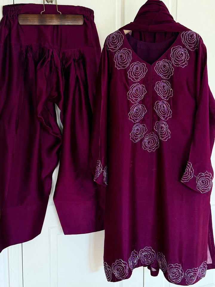 HANDWORK SHEESHA SILK FARSHI SHALWAR FRSH11