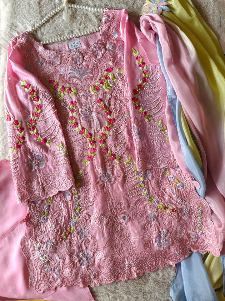 CUTWORK EMBROIDERED PURE SILK SUIT CTSH01