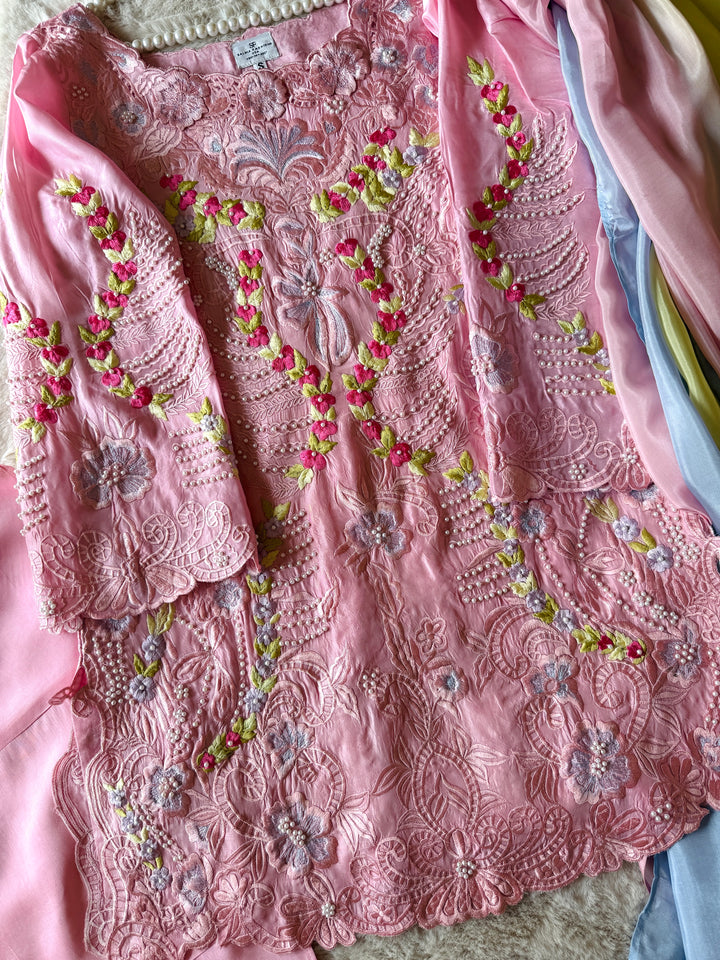 CUTWORK EMBROIDERED PURE SILK SUIT CTSH01