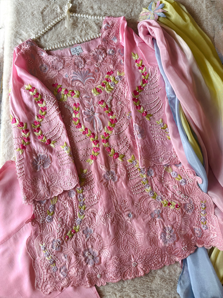 CUTWORK EMBROIDERED PURE SILK SUIT CTSH01