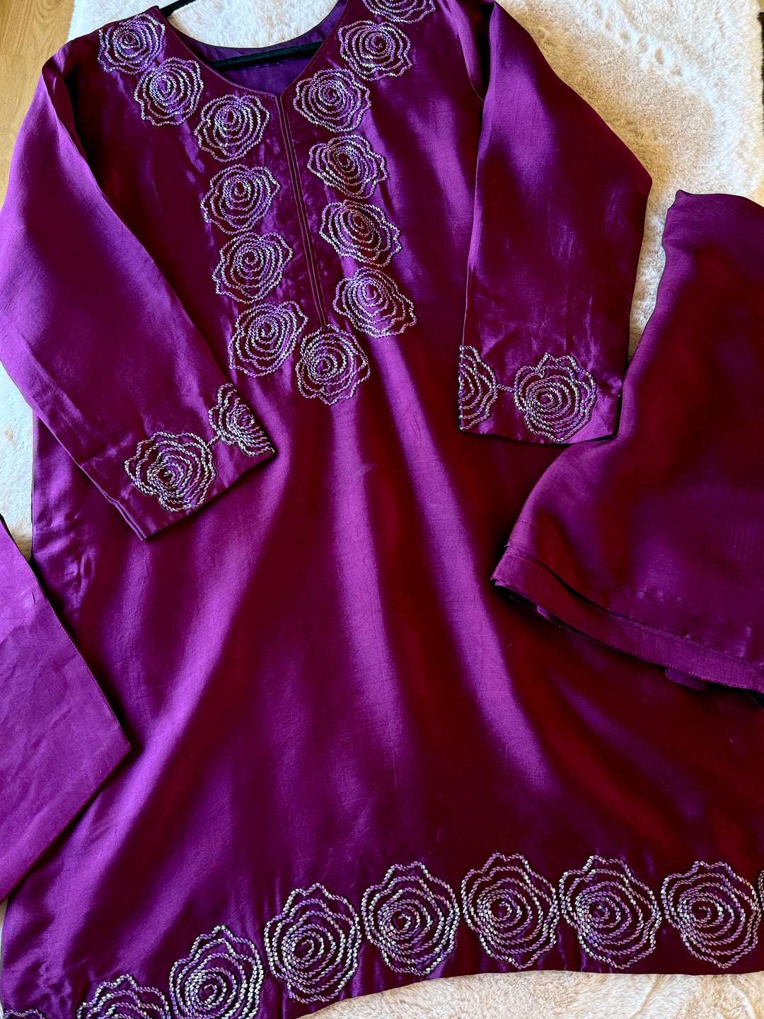 HANDWORK SHEESHA SILK FARSHI SHALWAR FRSH11