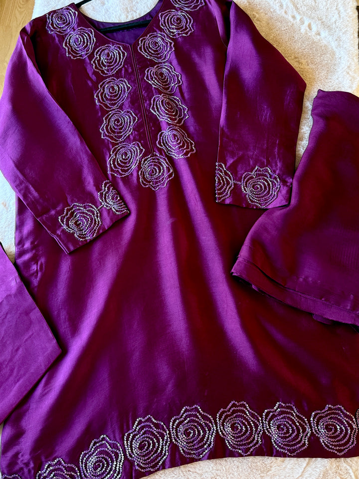 HANDWORK SHEESHA SILK FARSHI SHALWAR FRSH11