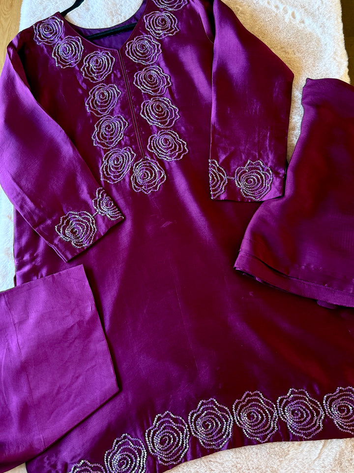 HANDWORK SHEESHA SILK FARSHI SHALWAR FRSH11