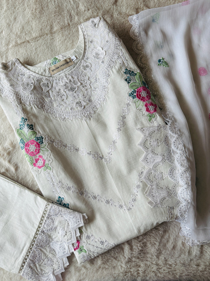 EMBROIDERED CASUAL WEAR LAWN 3-PC SUITS CWSF11