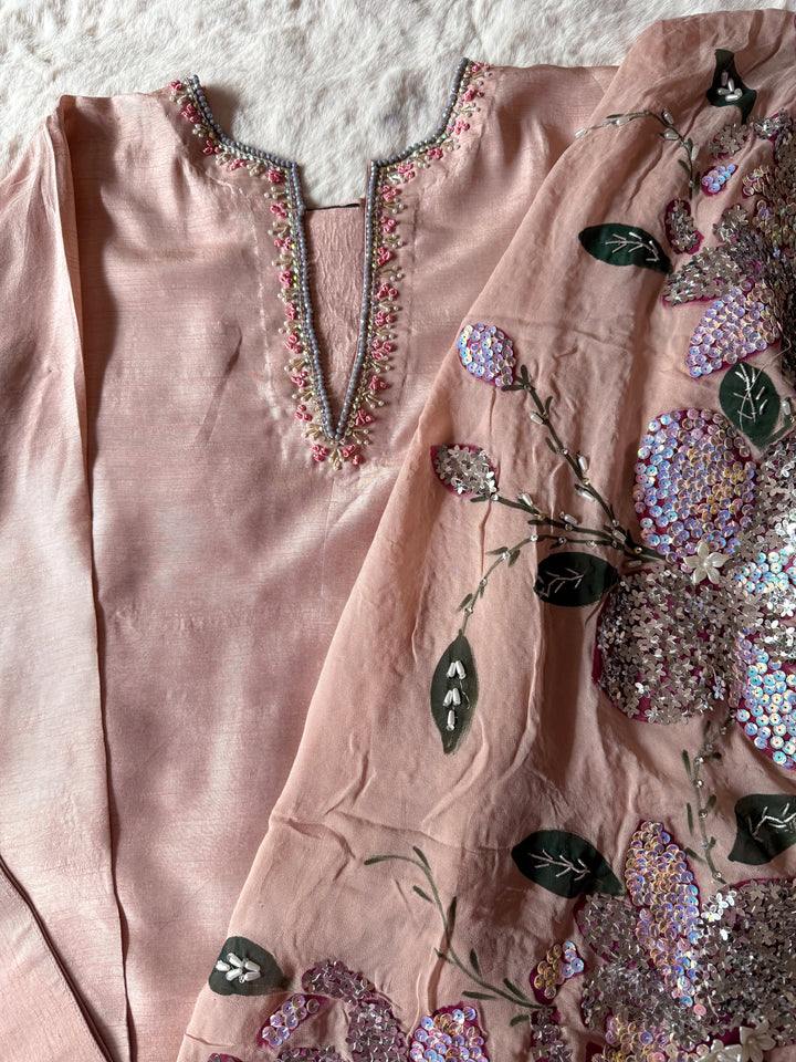 PURE RAW SILK HAND PAINTED FARSHI SHALWAR SUIT SFHP22