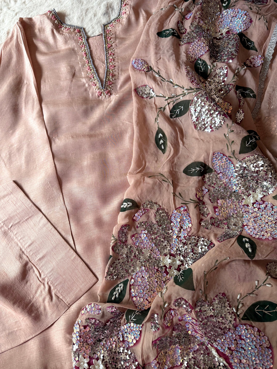 PURE RAW SILK HAND PAINTED FARSHI SHALWAR SUIT SFHP22