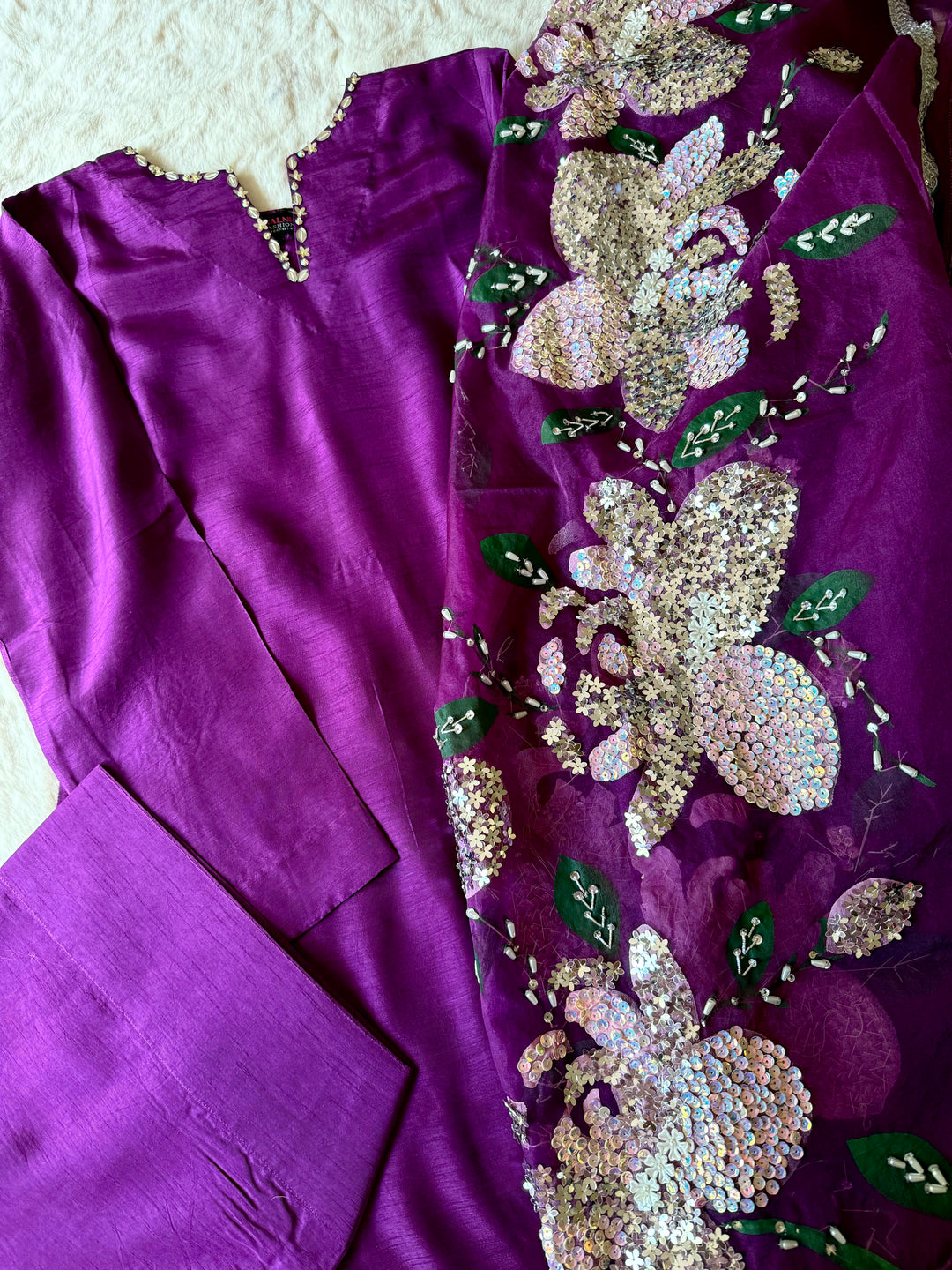PURE RAW SILK HAND PAINTED FARSHI SHALWAR  SUIT SFHP21