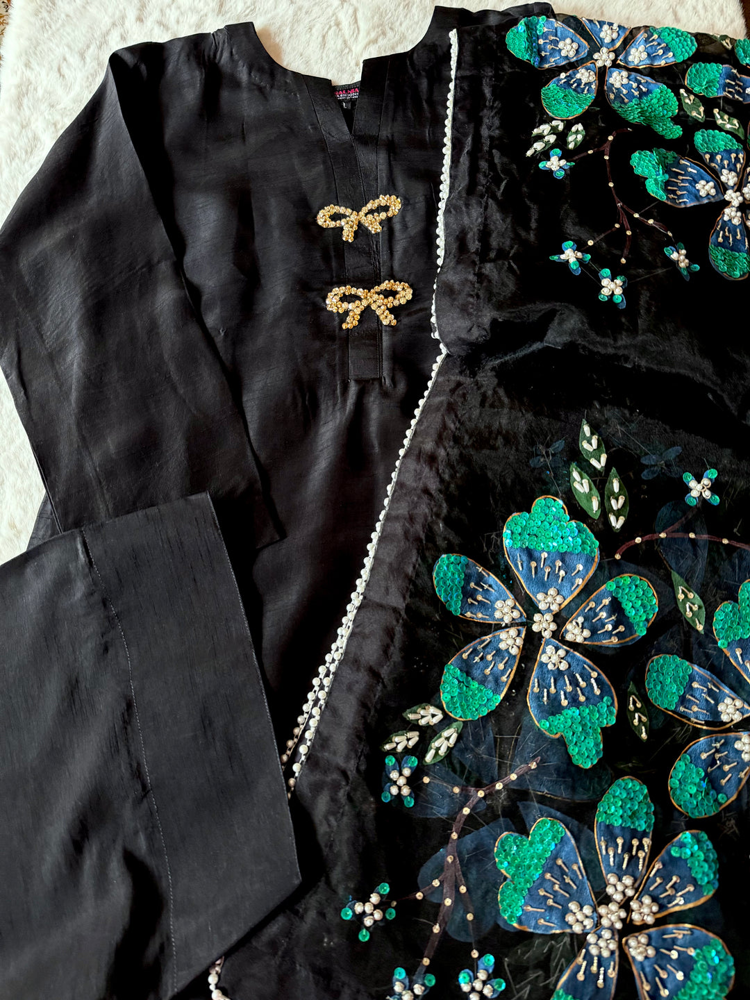 PURE RAW SILK HAND PAINTED FARSHI SHALWAR SUIT SFHP30