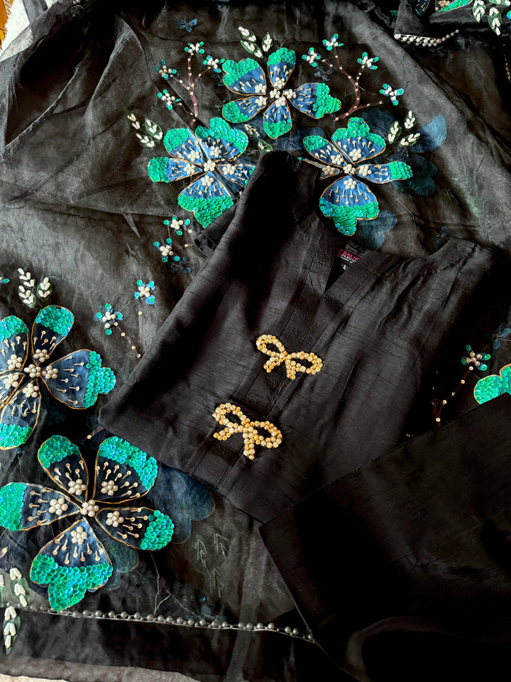 PURE RAW SILK HAND PAINTED FARSHI SHALWAR SUIT SFHP30