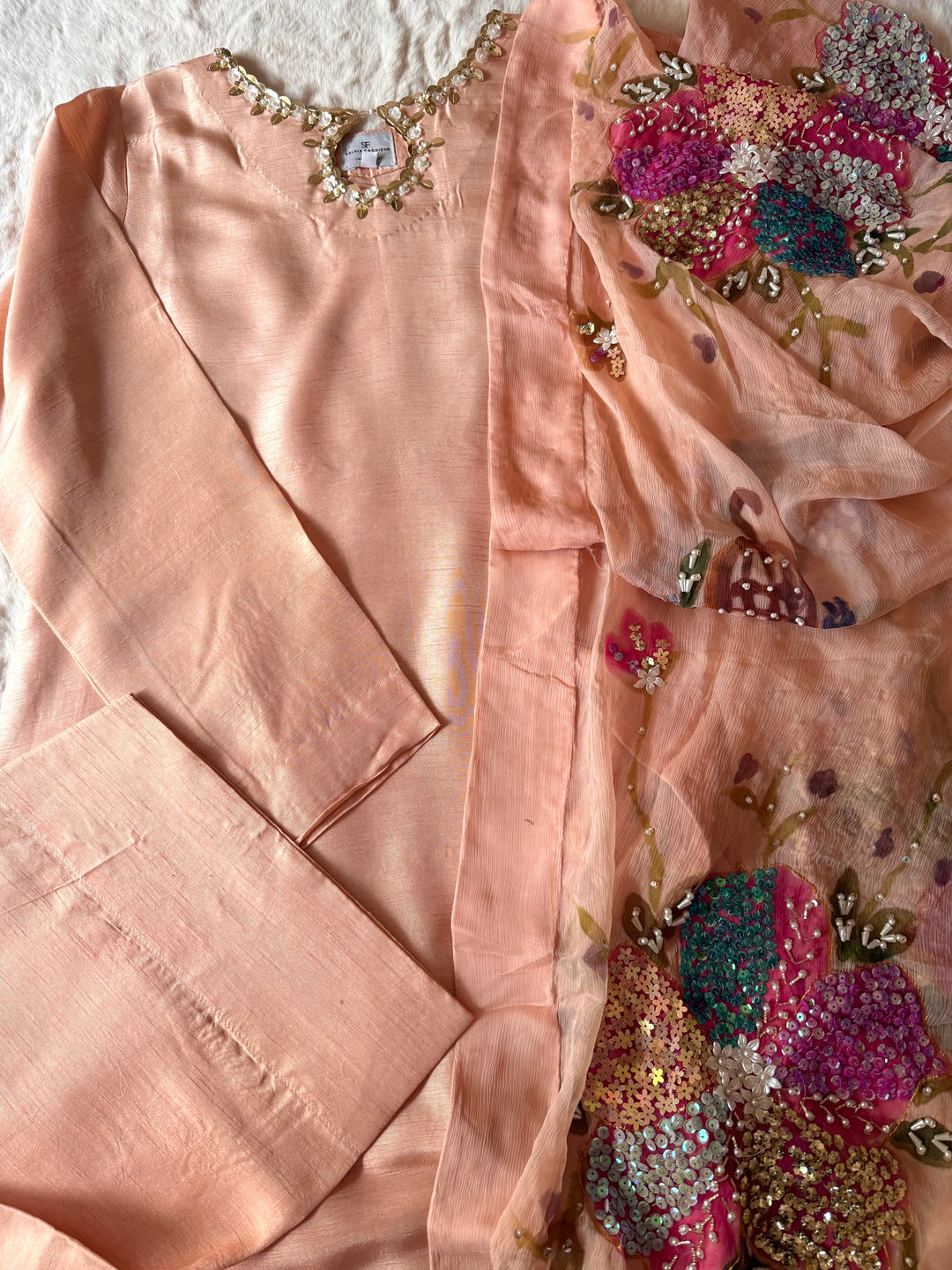 PURE RAW SILK HAND PAINTED FARSHI SHALWAR SUIT SFHP29