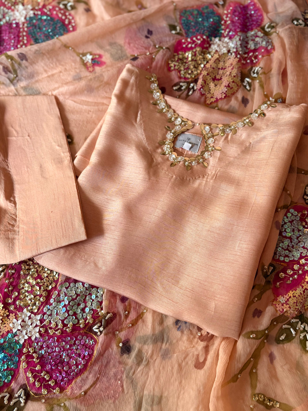 PURE RAW SILK HAND PAINTED FARSHI SHALWAR SUIT SFHP29