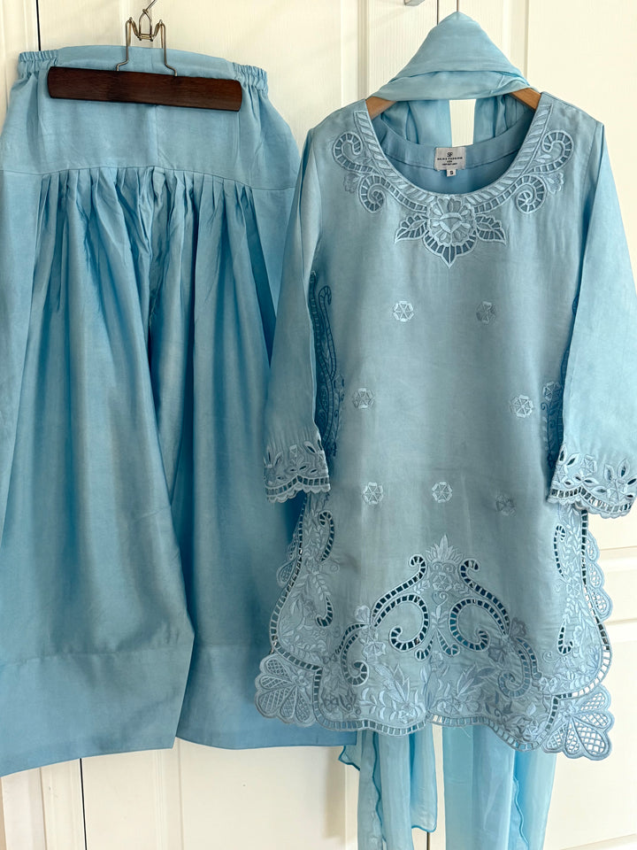 EMBROIDERED CUTWORK SHEESHA SILK FARSHI SHALWAR FRSH42